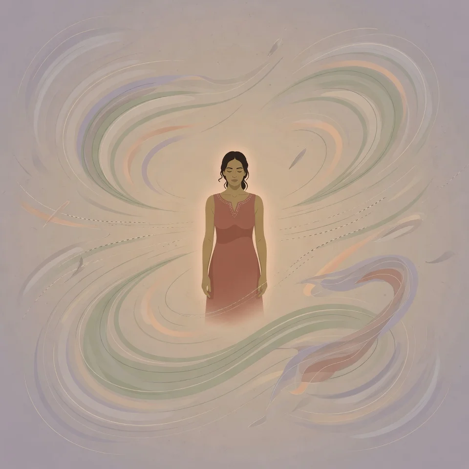 A visual of still water reflecting clouds, symbolising the absence of movement beneath a calm surface.