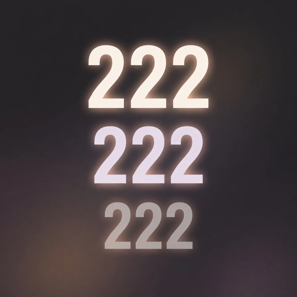 Il numero 222 ripetuto tre volte con opacità decrescente, design minimalista moderno