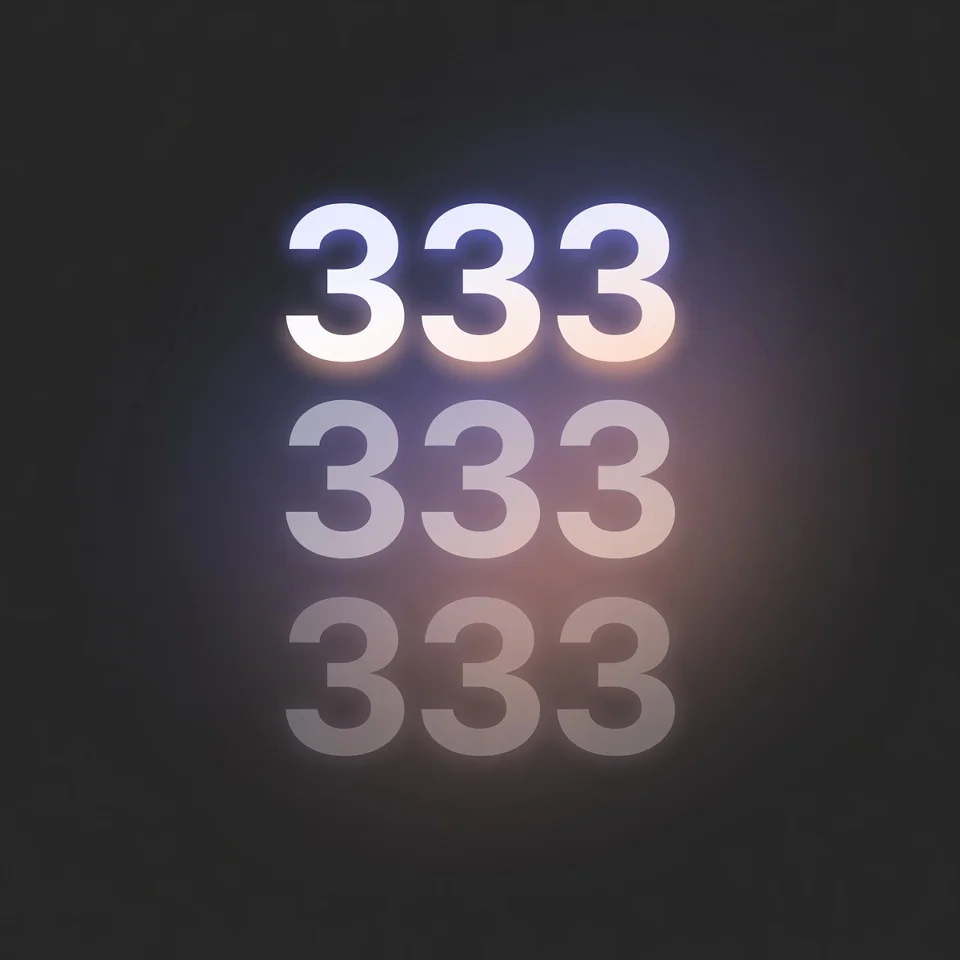 Il numero 333 ripetuto tre volte con opacità decrescente, design minimalista moderno